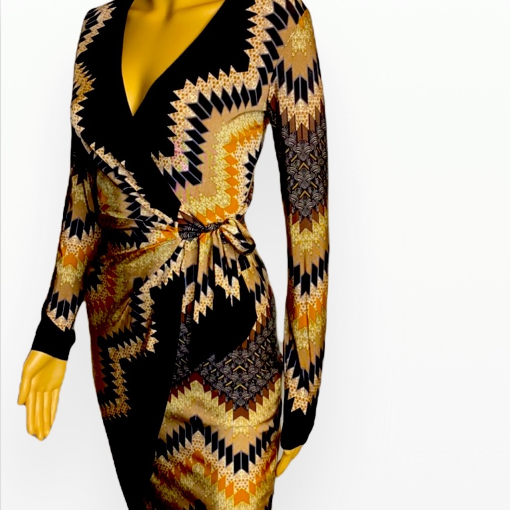 Cache AUTUM faux Wrap Abstract print Long Sleeves Dress